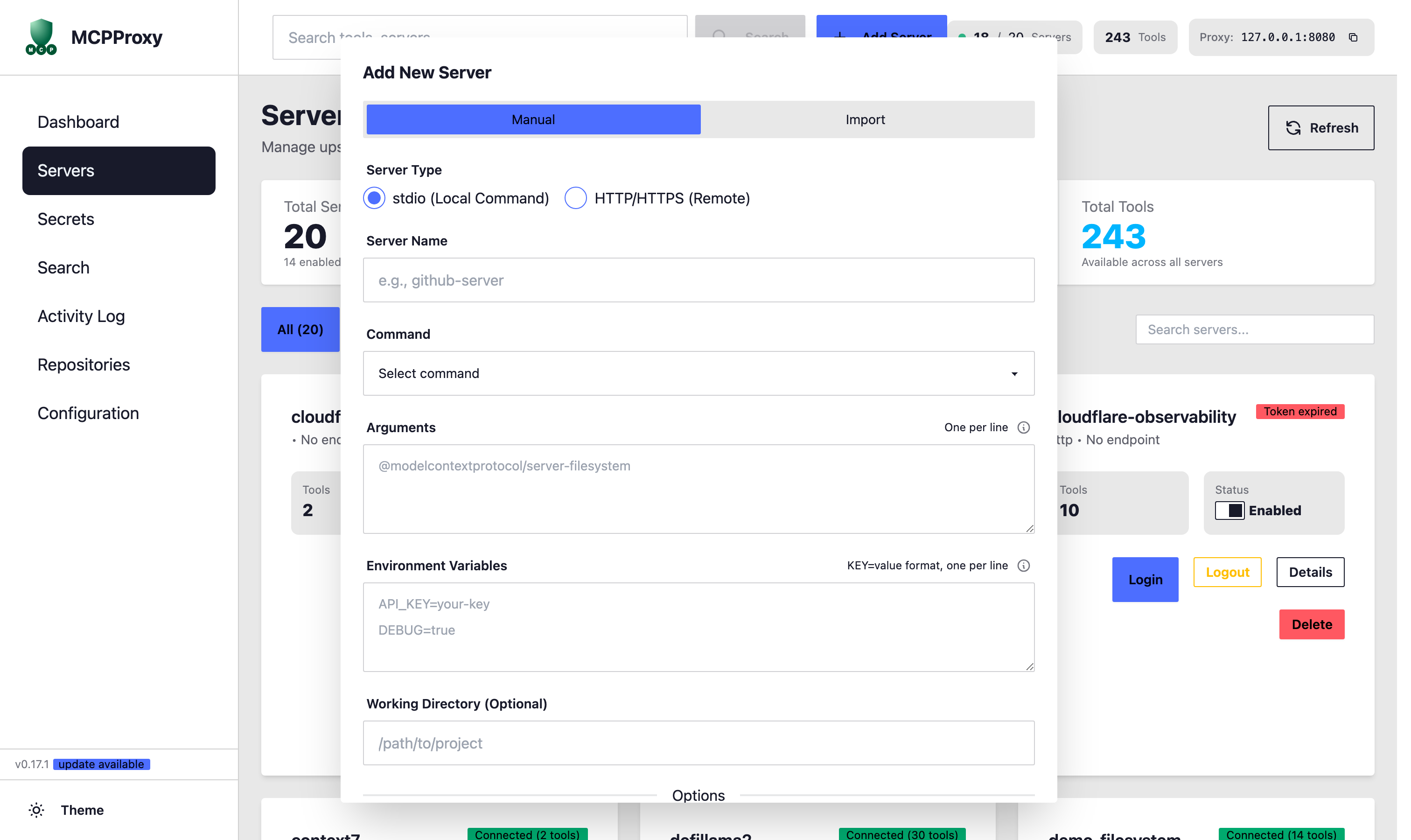 Add Server - Manual